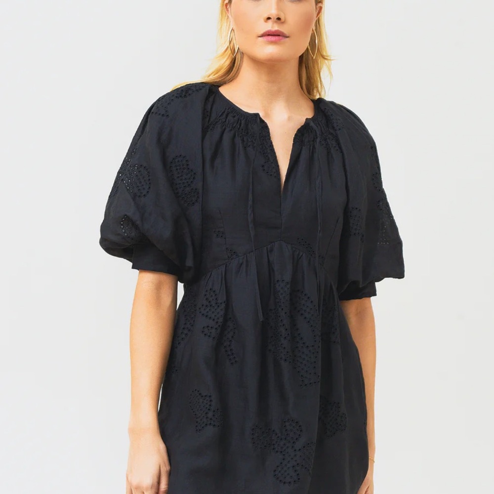 FRAME Black Puff Sleeve Eyelet Dress - Picture 13 of 14